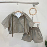 Boys Summer Suits New Short-sleeved Korean Kids Baby Comfortable with Hood Two-piece Fashion Toddler Boy Clothes