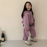 Children Clothing Set 2023 Autumn New Fashionable Two-piece Baby Suit Boy and Girls Solid Color Fleece Hoodie Pants Set