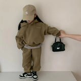 Children Clothing Set 2023 Autumn New Fashionable Two-piece Baby Suit Boy and Girls Solid Color Fleece Hoodie Pants Set