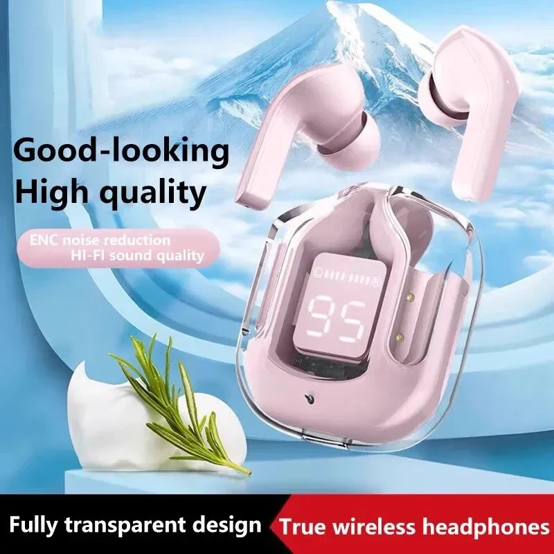 Original T2 Wireless Bluetooth Earphone Transparent HIFI Headphones LED Power Digital Display Stereo Sound Earphones for Xiaomi